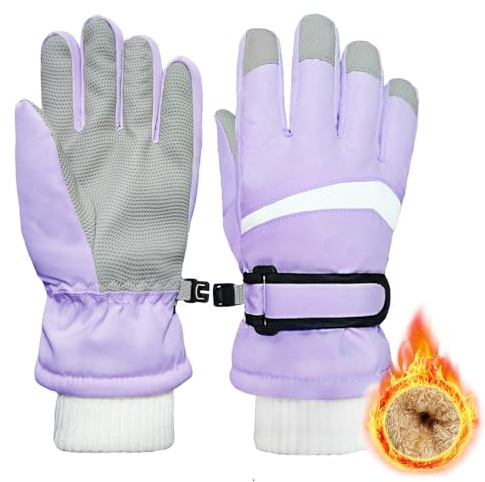 lifwimner Handschuhe Kinder Winter, Skihandschuhe für Jungen Mädchen wasserdichte Winddichte Winterhandschuhe für Snowboard Skifahren Outdoor Sports(Lila, M)