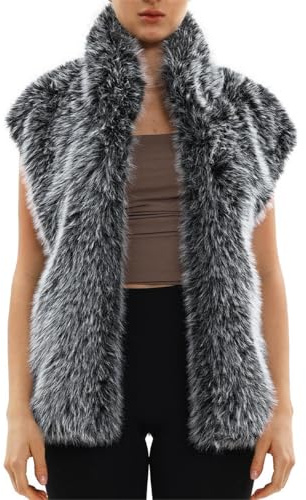 Amazhiyu Gilet in pelliccia sintetica da donna, cardigan invernale aperto sul davanti con tasche, senza maniche, scollo a V, gilet soffice, Nero , L