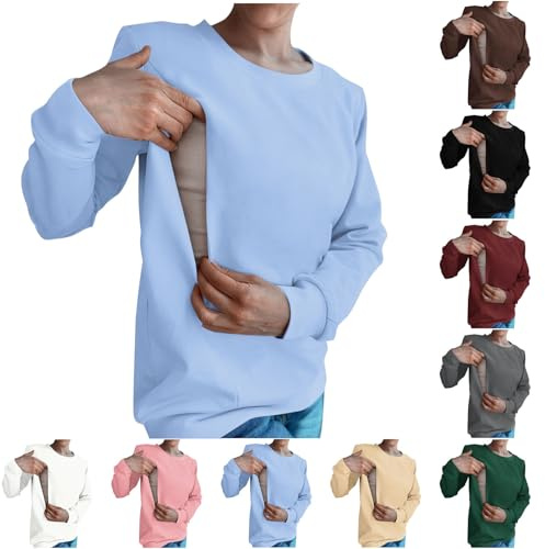 Maternity Sweatshirt Breastfeeding Jumper Long Sleeve Sweater Crew Neck Nursing Fleece Sweatshirts Zip Side Open Pullover Loose Casual Soft Tops Solid Color Jumpers Pregnancy Winter Fall Clothes