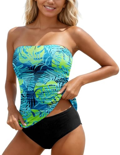 Generisch Bañador Bandeau de dos piezas, tankinis fruncidos, sin tirantes, E, S