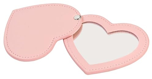 Hontaog Espejo de Bolsillo Portátil de PU, Mini Espejo De Maquillaje con Forma De Corazón, Espejos Plegable Compacto, Espejos De Bolsillo Portátil De Cuero PU Compacto para Bolso, Viajes, Maquillaje