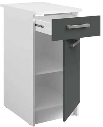 Miroytengo Mueble de Cocina Bajo, Mueble Modular Inferior Vetro 1 cajón 1 Puerta Gris Brillante y Blanco 40x84x60 cm