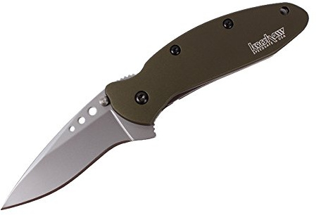 Kershaw Scallion, Olive Drab Pocket Knife (1620OL); 2.4 Bead-Blasted 420HC Steel Blade, Anodized Aluminum Handle, SpeedSafe Assisted Opening, Liner and Tip Lock, Single-Position Pocketclip; 2.5 OZ