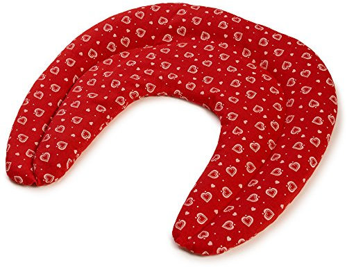 Pequeña almohada de cuello | Saco cervical térmico de semillas | Cojín compartimentado para huesos de cerezas (color: rojo con corazones)