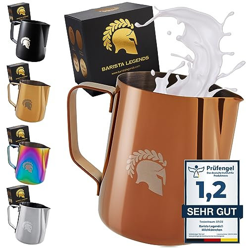 Barista Legends® Bricco latte in acciaio inox Rame 600ml con beccuccio speciale Latte Art - Bollitore latte lucida - Bricco latte professionale acciaio inox per baristi - Accessori per baristi