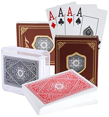pengxiaomei Two Decks of Poker Cards, Professional Playing Cards PVC Waterproof Poker Plastic Coated Playing Cards Classic Magic Tricks Tool for Texas Holdem Poker Party and Game(Black and Red)