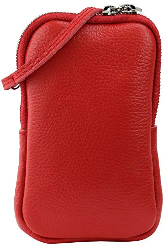 SH Leder Damen Echtleder Handytasche Umhängetasche Geldbörse Multifunktion Beutel Mini Bote Abnehmbar Verstellbar Schultergurt Handy bis 6,8 Zoll 11x18cm Jana G269 (Rot)