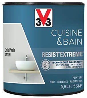 V33 Peinture multi-supports monocouche Cuisine & Bain Resist'Extrême® Satin, Gris Perle, 0,5L