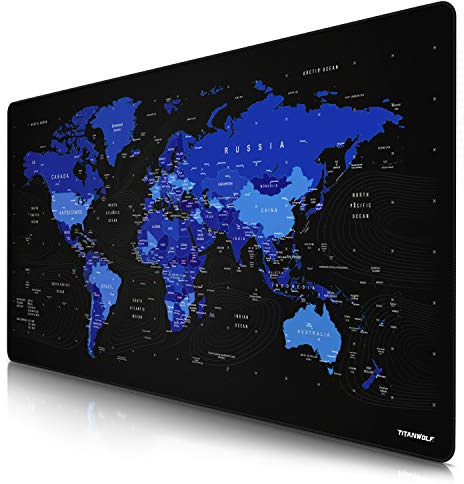 CSL – Alfombrilla de ratón de Gran tamaño 1200 x 600 mm, diseño de Mapa del Mundo, Gran tamaño, Mejora la precisión y Velocidad – XXL Gaming para Logitech ratón y Teclado – Azul