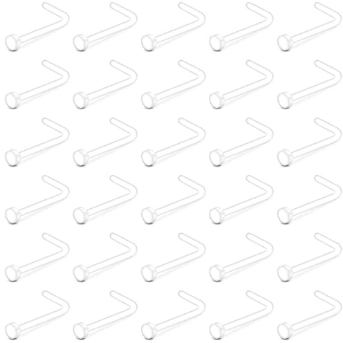 VCMART 30pcs Clear Nose Studs Retainers 20G Invisible Flat Top Plastic Bioflex Nose Hide Piercing for School Work
