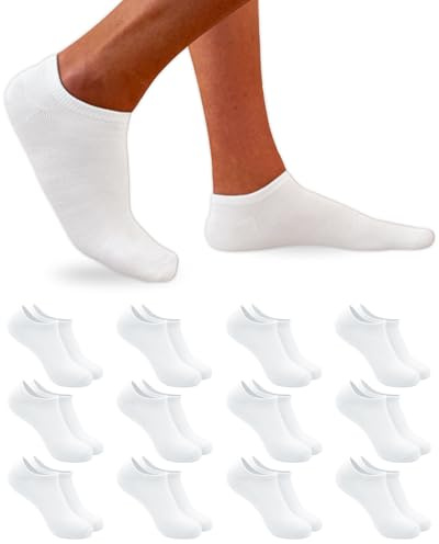 DIVABONNA 12 Pares Calcetines Tobilleros Hombre Mujer - Calcetines Cortos Hombre Mujer Cómodos de Algodón Transpirable (40-46, Blanco)