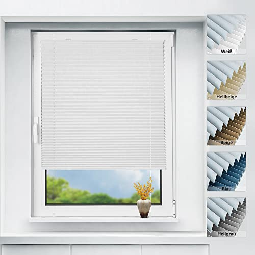 bobodeco Plissee ohne Bohren verdunkelung Klemmfix, Thermo Plisseerollo Schneeweiß 90x100cm (BxH), Verdunklungsplissee mit Klemmträger, Sonnenschutz, 100% Blickdicht Rollos für Fenster & Tür