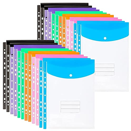 MIVIDE 24 carteras de plástico A4 perforadas, bolsillos perforados A4, carteras de plástico expandibles A4, carpetas de plástico de colores A4, carpetas de plástico A4, carpetas de plástico A4