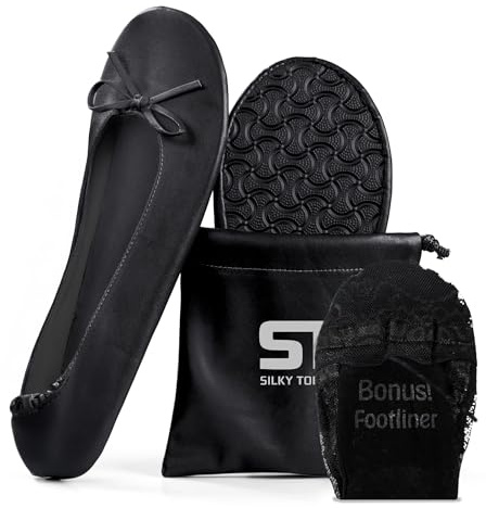 Silky Toes Foldable Flats for Women – Portable Ballet Shoes for Weddings, Parties, Events, Travel – Compact Purse Slippers (X-Large, Black)