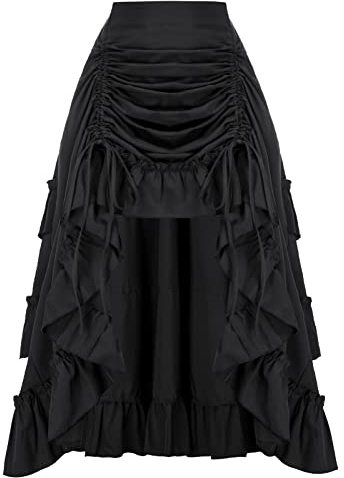 Scarlet Darkness Black Long Skirt for Women Victorian Ruffle Skirt High Low Skirt Black M