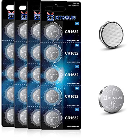 Kitosun CR1632 Batteria Bottone al Litio 3V - Pile 3 Volt cr 1632 Batterie Celle al Litio per Toyota Prius Telecomando Chiave Auto Pressione Pneumatici Monitor Cardiaco Garmin VivoFit (20 pezzi)