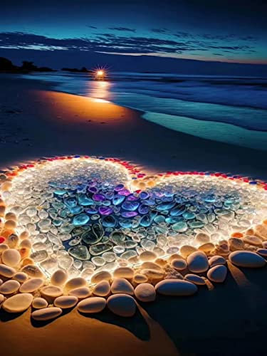 DIY Diamant Painting Set, 5D Diamond Painting, Diamant Painting Bilder Erwachsene Full Drill Kreuzstich Stickerei für Hause Wall Büro Dekoration 30×40cm Liebe Beach