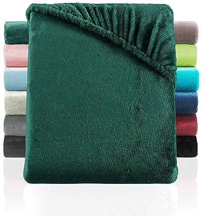 BaSaTex Cashmere Touch Plüsch Premium Spannbettlaken - SUPER Soft Flauschiges Winter Spannbetttuch Nicky Teddy - wärmendes Bettlaken | 180x200-200x200 cm | Farbe: Dunkelgrün