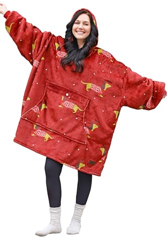 Catalonia Xmas Dachshund Print Oversized Hoodie Blanket Sweatshirt, Wearable Sherpa Giant Pullover for Adults Men Women Teenagers Wife Girlfriend Gift