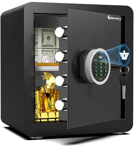 kavey 42L Safe Tresor, Mobeltresore mit digitalem Tastenfeld und dualem Alarmsystem,Geldkoffer mit Stummschaltmodus und LED- Licht herausnehmbarem Regal