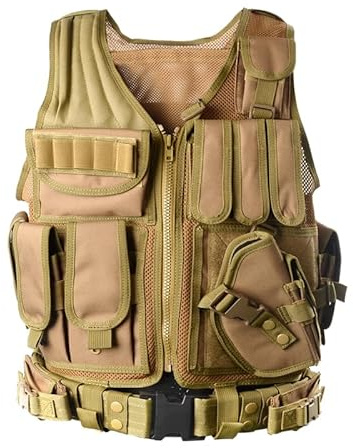 YAKEDA Tactical Outdoor CS Game Vest Adjustable Fit Adult (Tan)