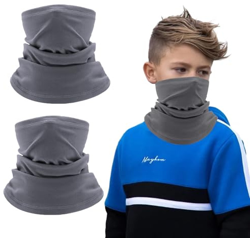 EUPSIIU 2 Pcs Kids Neck Warmer, Winter Neck Warmer Gaiter Fleece, Tube Scarf, Windproof Neck Scarf, Kids Ski Mask, Thermal Mask for Outdoor Sports Skiing Running Boys and Girls, One Size (Grey)