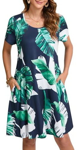 Enmain Vestido Camiseta Mujer Manga Corta Vestido Túnica Verano con Bolsillos Casual Boho Vestidos hasta la Rodilla para Mujer