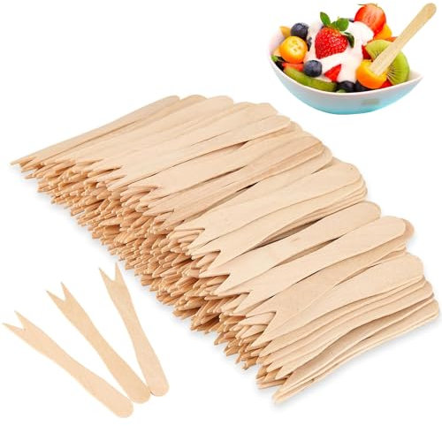 200 forchette per patatine, forchette in legno, forchette usa e getta, forchette in betulla, forchette in legno, moderna semplicità in legno, colore legno, per feste, compleanni, campeggio e picnic