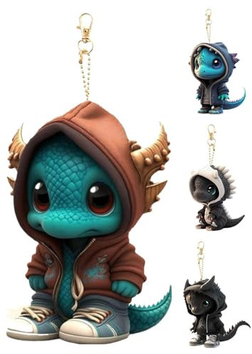 Streysisl 4 STK Drachen Schlüsselanhänger Coole Drachen Figuren Halloween Dinosaurier Schlüsselanhänger für Frauen Kreative Motorrad Fahrrad Schädel Skelett Schlüsselanhänger