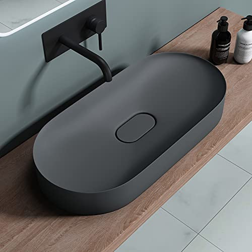 doporro Waschbecken Aufsatzwaschbecken 71x35,5x10cm Anthrazit matt aus Mineralguss ohne Armaturloch inkl. Nano-Versiegelung Colossum826