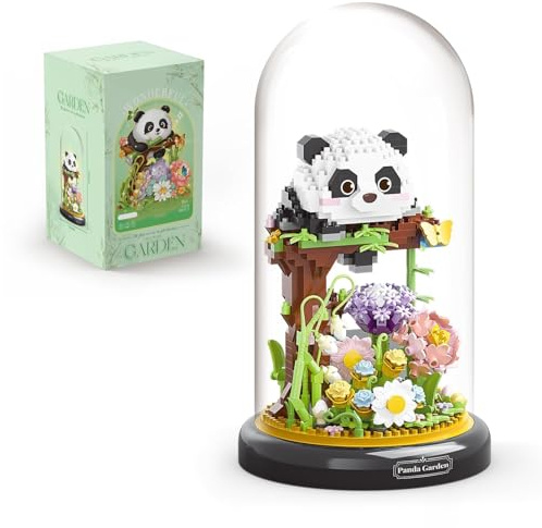 highdar Panda - Bouquet de fleurs - 999 blocs de construction - Avec socle et housse anti-poussière - Cadeaux pour adultes et adolescents