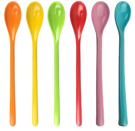 6 Stück Plastik Löffel,Bunt Eislöffel Lang,Robust Griff Lange Löffel,Eierlöffel Kunststoff,Plastiklöffel Groß,Dessertlöffel Lang,Hochwertig Eierlöffel Plastik,Kaffeelöffel Suppenlöffel
