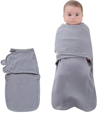 AVCXEC Pucksack Baby 3-6 Monate, Baby Schlafsäcke Neugeborene, Bio-Baumwolle, Baby Swaddle Einstellbare Breitere Klettverschluss Jungen Mädchen, Neugeborene Wickeltuch (M, Grau)