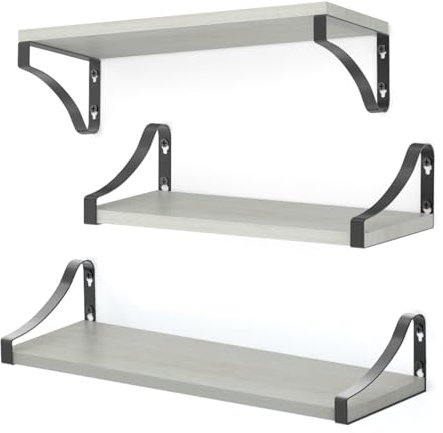 DPWEION Wooden Floating Shelves Set of 3，Wall Mounted Paulownia Wood Shelf for Bathroom/Kitchen/Bedroom/Living Room/Laundry room (Grey)