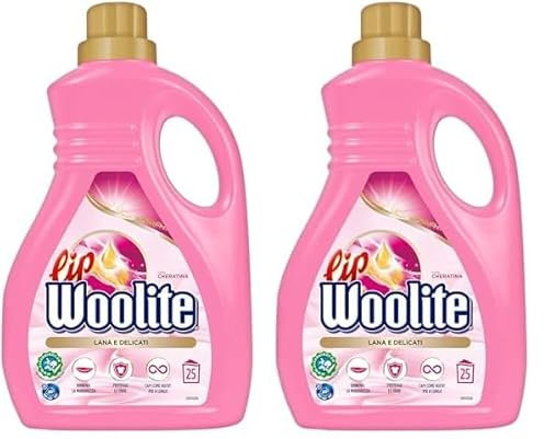 Lip Woolite Detersivo Lavatrice Lana e Delicati 25 Lavaggi, da 1500 ml di Detersivo Lavatrice Liquido Lana e Delicati con Cheratina (Confezione da 2)