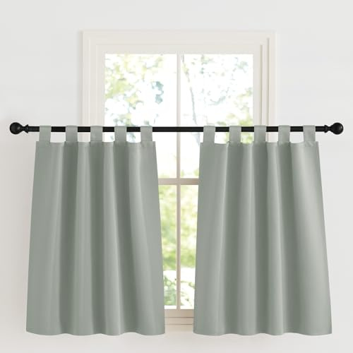 KGORGE Kinderzimmer Vorhang Salbeigrün Schlaufenschal 2er Set Blickdicht Schlaufenvorhang Kurz Vorhänge Schlafzimmer Fenstergardinen Küchengardinen mit Schlaufen Thermovorhang, H 125 x B 90 cm