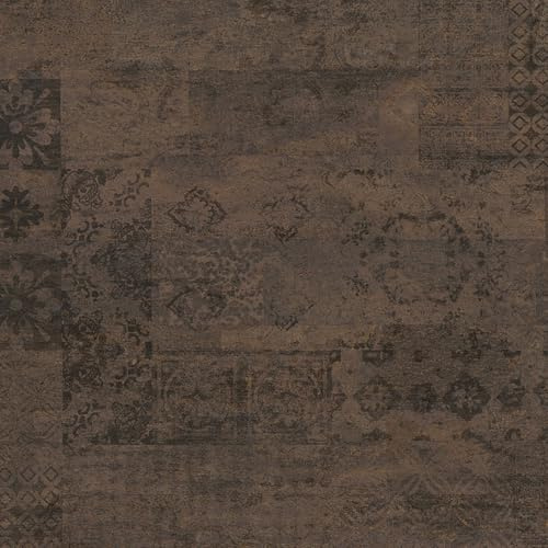 Patterned Dark Brown Cork Flooring Azulejo Forest | 905x295x10.5mm/ 35 5/8x11 5/8x3/8 Floating Floor Tiles | Vintage Aesthetic with Thermal Acoustic Insulation | PVC-Free & Durable | 22.992ft²/ Box
