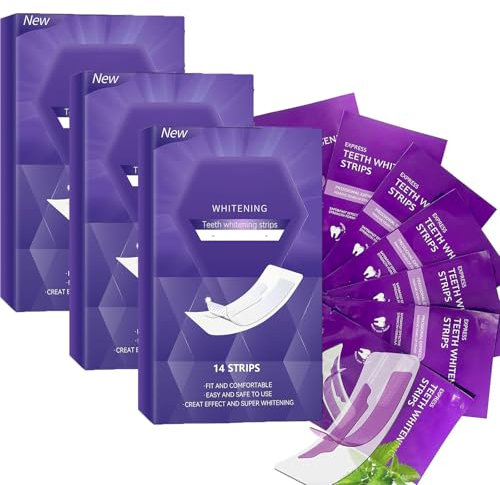 Strisce sbiancanti per denti gialli, strisce sbiancanti per denti viola per macchie gialle, delicate e sicure, riduce i denti gialli, forte adesione, per tutti i tipi di denti (3 Box)