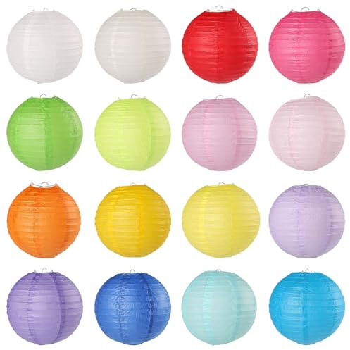 Bofanze16 Pz Lanterne Rotonde Cinesi Colorate Lanterne di Carta Colorate Lanterne Cinesi da Appendere Lanterna di carta Pieghevole lanterne di Carta Grandi per Decorazioni Interne ed Esterne,Matrimoni
