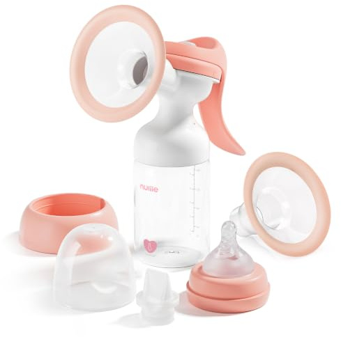 Nuliie 8010 Extractor de leche manual, succión ajustable con botella indicadora de temperatura, botella de cuello ancho de 6 onzas, adaptador de cuello estrecho, bomba de leche materna de mano con