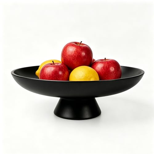 BEYLAB Minimalistische Betonschale mit Fuß – Moderne Obstschale & Deko-Schale, Elegante Schlüsselschale für den Flur, Centerpiece Tischdeko Wohnzimmer, Einweihungsgeschenk (Ø 29,5 cm Schwarz)