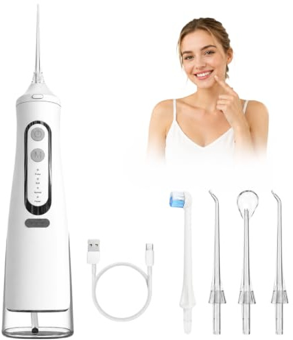 Oryzon Hydropulseur sans fil pour un soin dentaire & buccal optimal - Hydropulseur Dentaire Avec Réservoir 310 Ml, Jet Dentaire Portable IPX7, 4 Modes Et 4 Buses Pour Maison Et Voyage (Blanc)