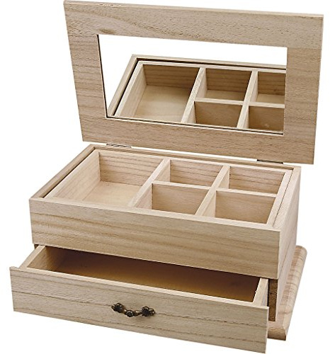 Kreativ 1 del träsmycken displaybox med lyft upp spegellock och avtagbart fack