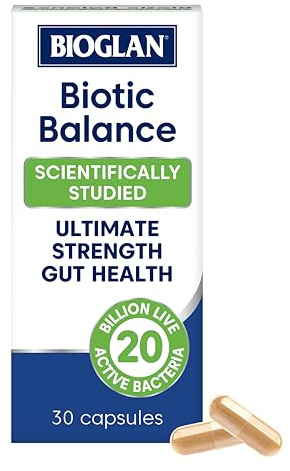 Bioglan Biotic Balance Probiotic 20 Billion - 4 Live Cultures (Lactobacillus Acidophilus, Rhamnosus, Bifidobacterium Longum & Saccharomyces Boulardii) - Gut & Digestive Health Support - 30 Capsules