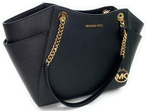 Michael Kors Jet Set Travel Grand sac épaule avec chaîne pour femme, (PVC noir.), Large
