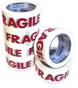KIPPEN 9004W Lot de 6 rouleaux de ruban adhésif pour emballage avec inscription cassante, blanc/rouge