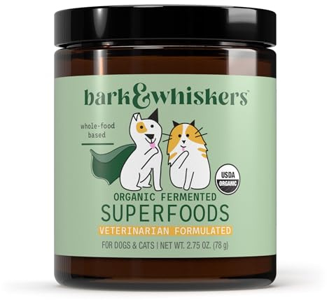 Dr. Mercola Bark & Whiskers Organic Fermented Superfoods - Nutrient-Rich Meal Topper for Dogs & Cats - with Antioxidants - Cheddar Flavor - USDA Organic - 60 Scoops