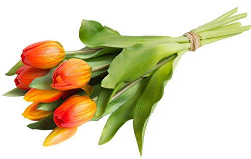 Nova-Nature künstliches Tulpenbündel Sally mit 4 Tulpen und 3 Tulpenknospen real Touch (orange-gelb)