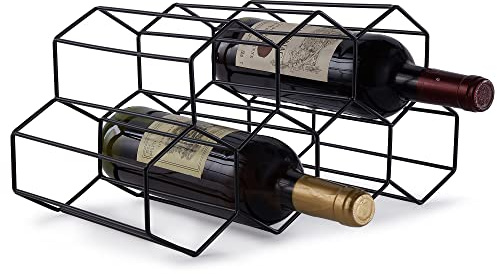 FOMANSH Botellero de Vino apilable de Metal,Soporte para Estante para Botellas de Vino,Almacenamiento de Vino de Mesa para Exhibición,Organizador de Vinos para Hogar,Cocina,Bar,Negro,2 Niveles