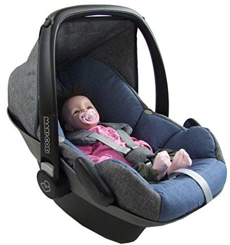 BAMBINIWELT Bezug Ersatzbezug kompatibel mit Maxi-Cosi Pebble für Babyschale 5-tlg Komplett-Set (meliert grau-blau)